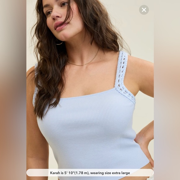 aerie Tops - Aerie Crochet Sweater Tank Top Eyelet Blue Women’s Size Small NWT